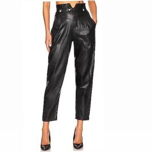 Iro Leather Paper Bag Waist Pants in black size 4